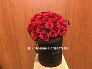 ROSE212 1 dz(12) Red Roses in a Box (hat box) - photo shows 24